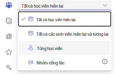 Ảnh chụp màn hình tùy chọn học viên riêng lẻ.