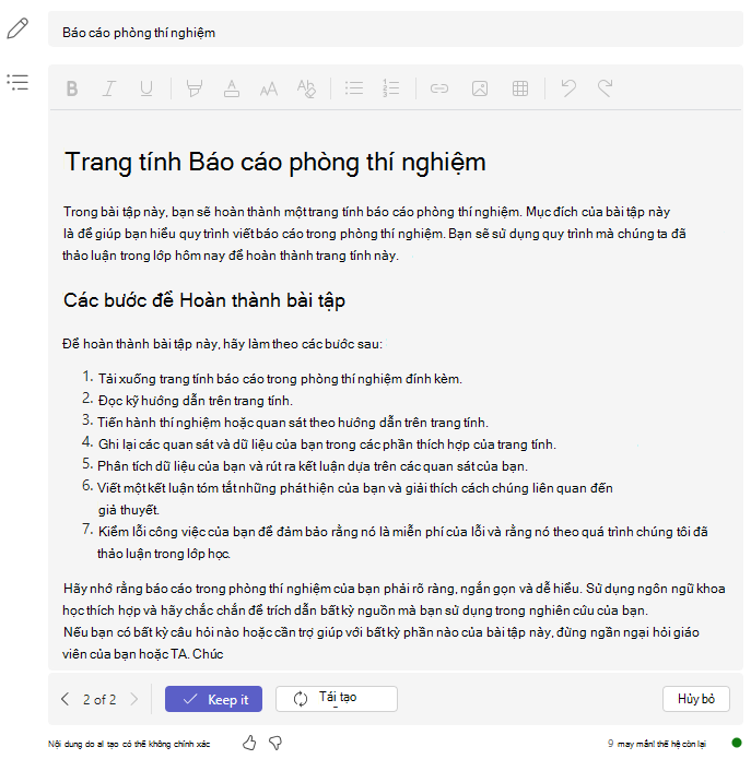 các bước báo cáo trong phòng thí nghiệm