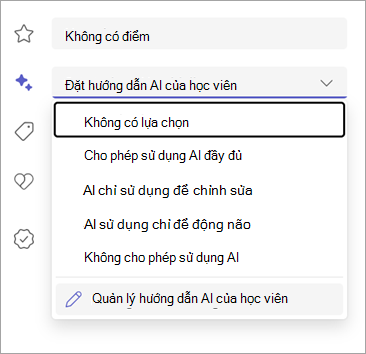 Ảnh chụp màn hình các tùy chọn để đặt hướng dẫn AI của học viên.