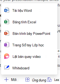 Ảnh chụp màn hình các tùy chọn mới.