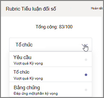 Chọn phần của bài tập của học sinh để chấm điểm