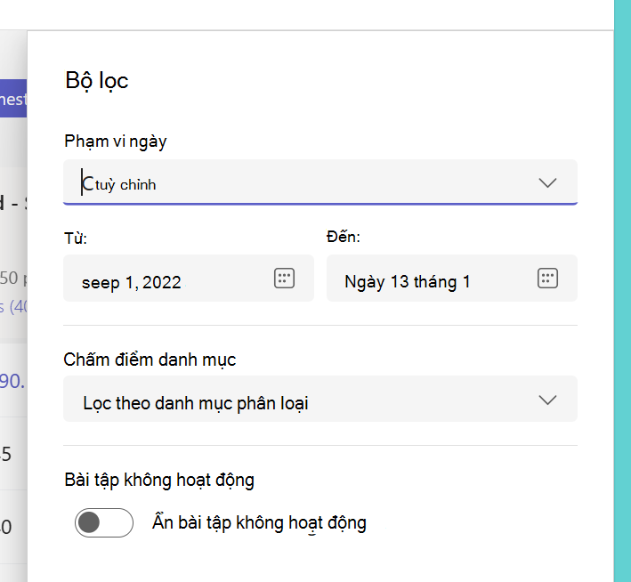 Ảnh chụp màn hình của bộ lọc.