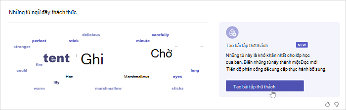 Ảnh chụp màn hình hiển thị một từ trên đám mây hiển thị những từ học viên đọc sai nhiều nhất. Từ càng lớn càng có nhiều học viên mắc lỗi. một con chuột di chuột qua từ dễ thấy và một cửa sổ bật lên cho thấy từ đó đã bị nhỡ 52 lần.