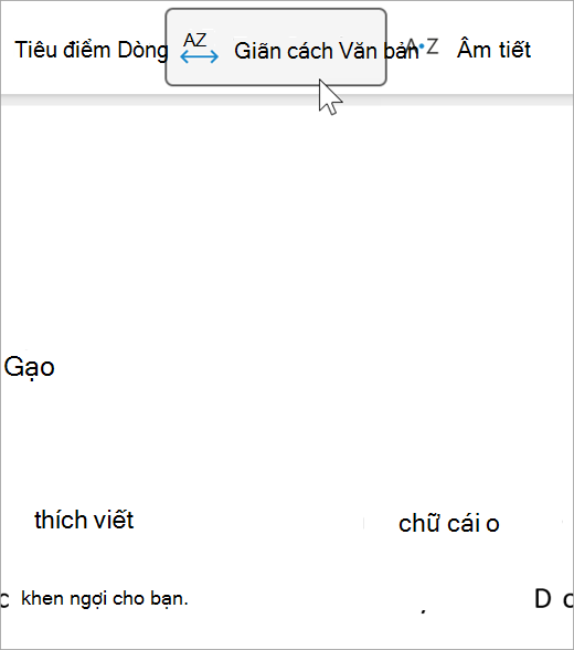 Ảnh chụp màn hình tùy chọn giãn cách văn bản của bộ đọc chân thực, có khoảng cách lớn hơn giữa các chữ cái và giữa các từ