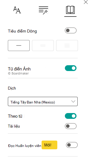 Ảnh chụp màn hình tùy chọn đọc.