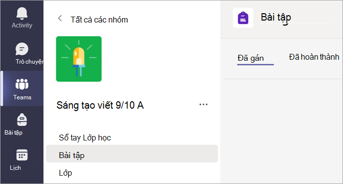 Chọn tab Bài tập để xem bài tập của bạn trong một lớp.