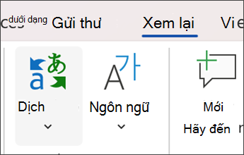 Ảnh chụp màn hình trong Microsoft Word về việc chọn Xem lại rồi Dịch