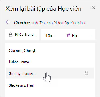 Ảnh chụp màn hình sắp xếp tên.