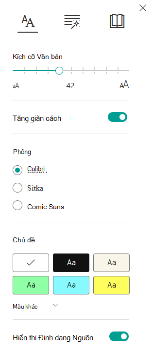 Ảnh chụp màn hình tùy chọn văn bản.