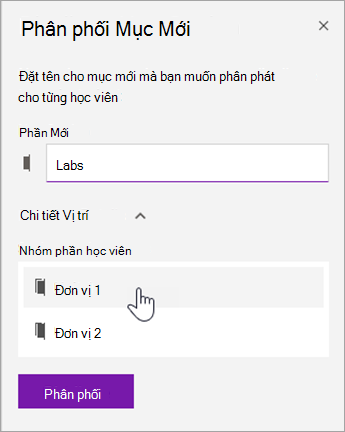 Chọn vị trí nhóm phần.