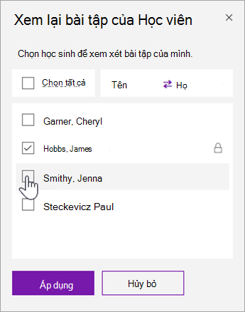 Chọn hộp kiểm để khóa một trang học viên riêng lẻ.