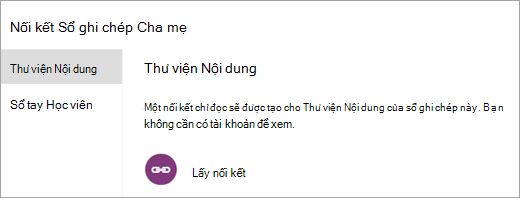 Tạo liên kết cha mẹ và người giám hộ đến Thư viện Nội dung bằng cách chọn