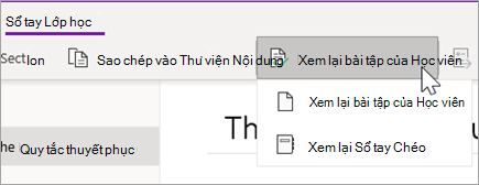 Nút Xem lại Bài tập của Học viên. Xem lại Bài làm của Học viên và Xem lại Sổ tay Chéo là các tùy chọn.