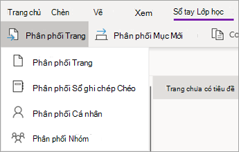 Nút Phân phối Trang với danh sách thả xuống các hành động.