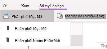 Nút Phân phối Phần Mới với danh sách thả xuống các tùy chọn.