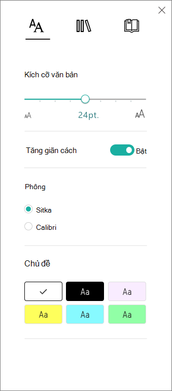 Menu Tùy chọn Văn bản Bộ đọc Tập trung p