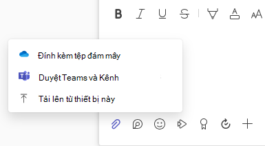 Ảnh chụp màn hình hiển thị menu Tệp đính kèm với các tùy chọn tải lên và tệp đám mây.