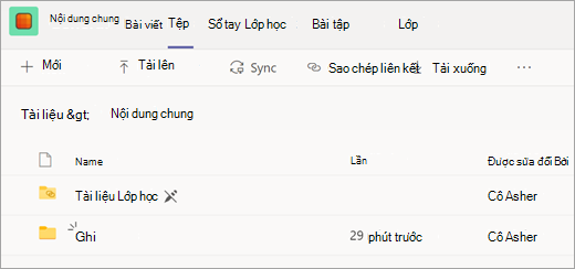 Tab Files của nhóm lớp với thư mục Bản ghi