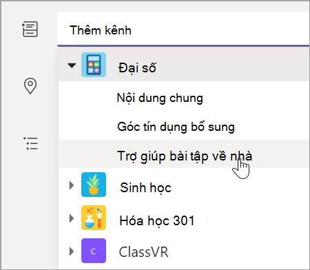 Ảnh chụp màn hình hiển thị để chọn kênh nhóm cho lớp học của bạn.