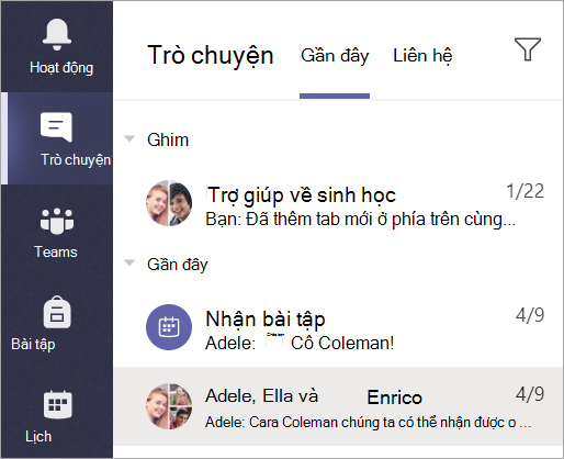 Ảnh chụp màn hình hiển thị Chat từ thanh ứng dụng.