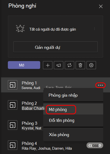 Hình ảnh hướng dẫn cách mở một phòng chia theo nhóm.