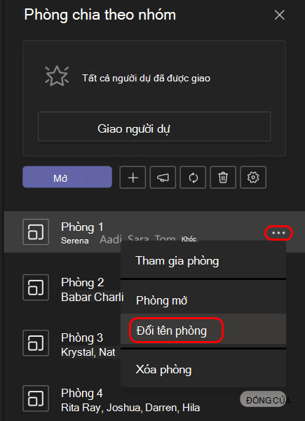 Hình ảnh hướng dẫn cách đổi tên phòng chia theo nhóm.