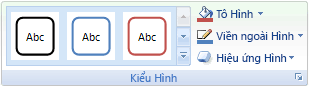 Ribbon Excel hiển thị một lựa chọn kiểu hình dạng