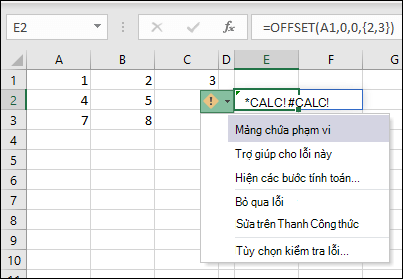 #CALC! lỗi - mảng chứa các dải ô