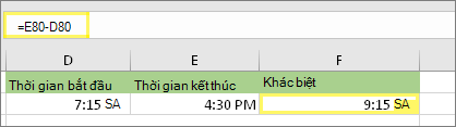 =E80-D80 và kết quả: 9:15 SA