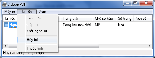 Trên menu Tài liệu, bấm Hủy bỏ.
