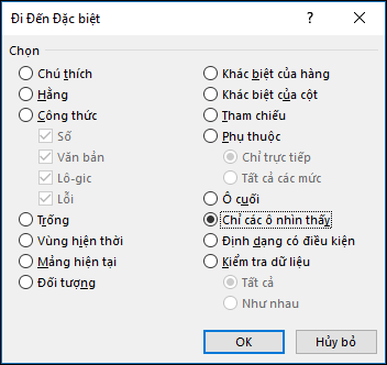 Đi tới hộp thoại Đặc biệt