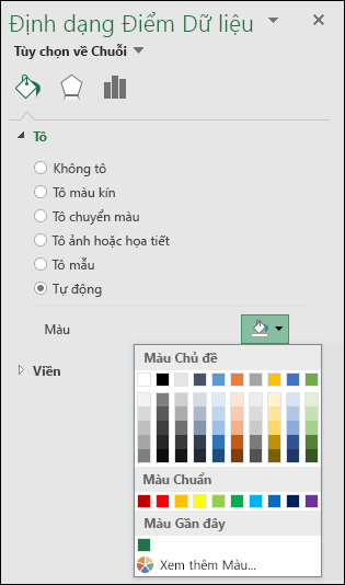 Tùy chọn màu biểu đồ dạng Bản đồ trong Excel cho biểu đồ danh mục