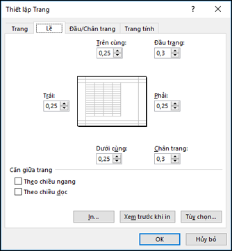 Thiết lập > trang Tùy chọn lề