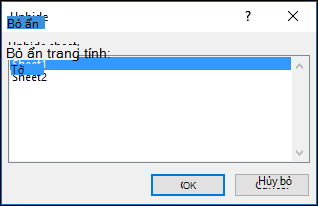 Hộp thoại Bỏ ẩn trang tính.