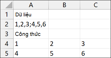 Ví dụ về TextSplit của Excel 2