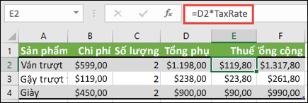 Ví dụ về một phạm vi đã đặt tên được áp dụng