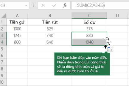 Ví dụ về cách tính số dư hiện thời