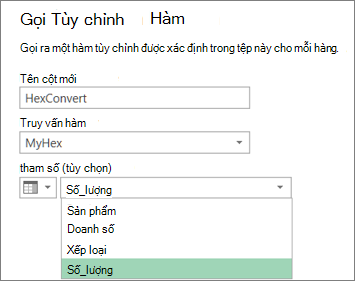Hộp thoại Gọi Hàm Tùy chỉnh
