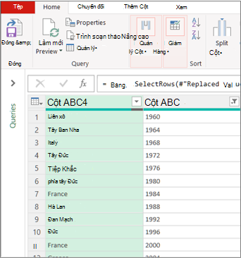 Dạng xem Trình soạn thảo Power Query điển hình
