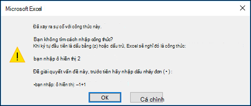Ảnh hộp thoại Sự cố của Excel với công thức này