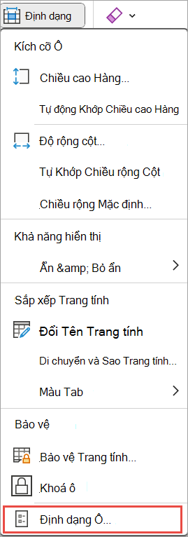 định dạng ô cho excel