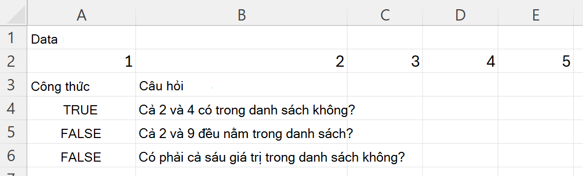 Sử dụng hàm HASALL để kiểm tra xem một phạm vi có chứa mọi giá trị trong tập hợp hay không