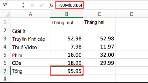 Công thức Tự động Tính tổng của macOS