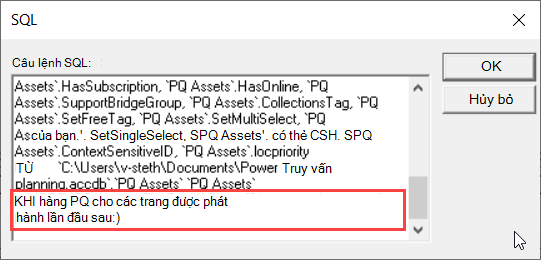 Mệnh đề SQL WHERE với lời nhắc tham số mô tả