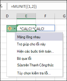 Mảng lồng nhau #CALC! lỗi