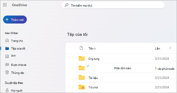 Ảnh chụp màn hình hiển thị OneDrive trên web.