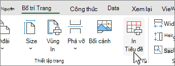 Trang tab Bố trí Trang, bấm In Tiêu đề