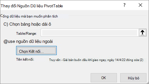 Thay đổi hộp thoại Nguồn Dữ liệu PivotTable