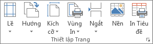 Nhóm Thiết lập trang trên tab Bố trí Trang