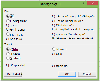 Hộp thoại Dán Đặc biệt.